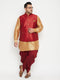 Vastramay Men's Plus Size Rose Gold Zari Weaved Nehru Jacket With Curved Kurta Dhoti set